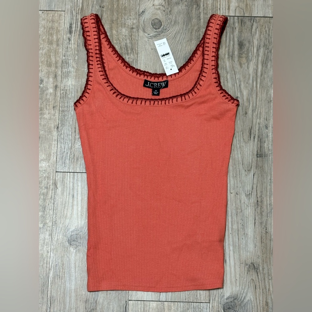 J. Crew Ribbed Tank Top in Coral with Contrast Trim